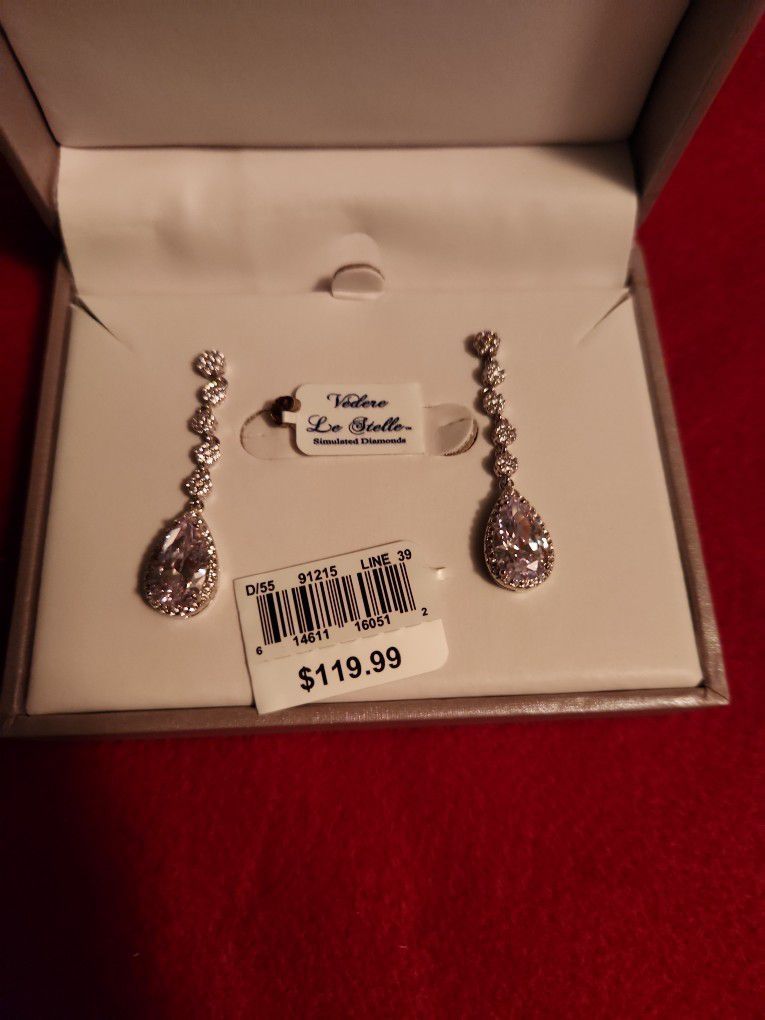 Teardrop Earrings Simulated Diamonds