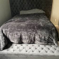 Gray Plush Bed Frame