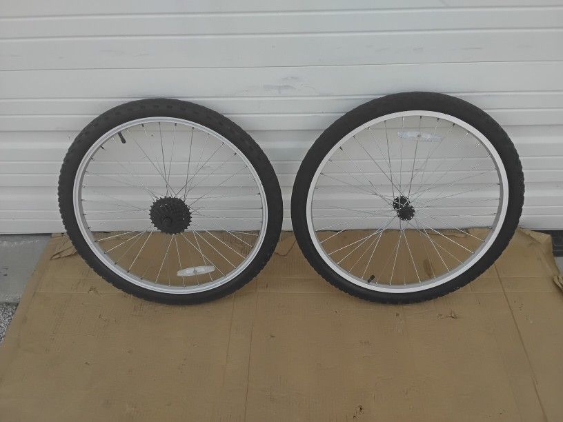 2- Nice Bicycles Wheels And Tires Front And Rear 24" X 1.95 Very Clean Like New. 