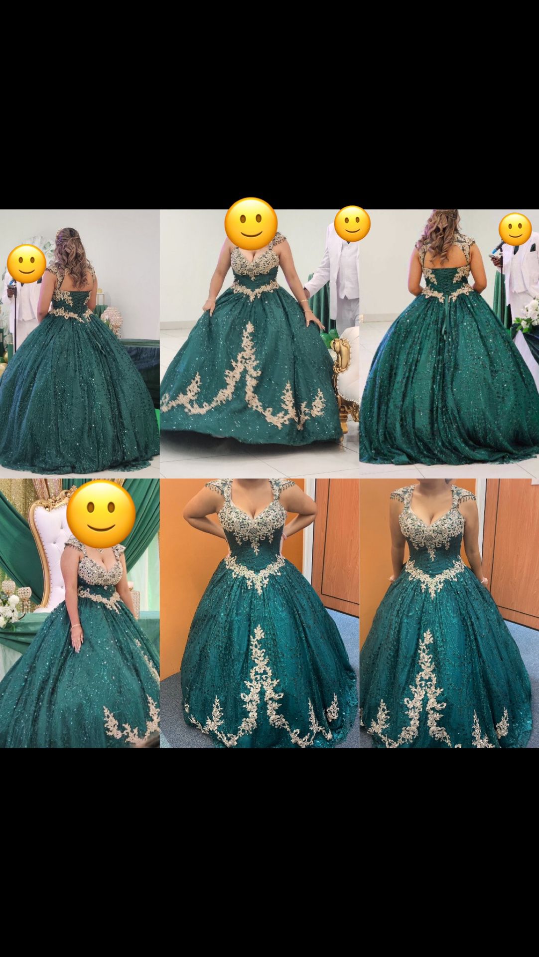 Emerald green & gold sweet 16 dress with petticoat