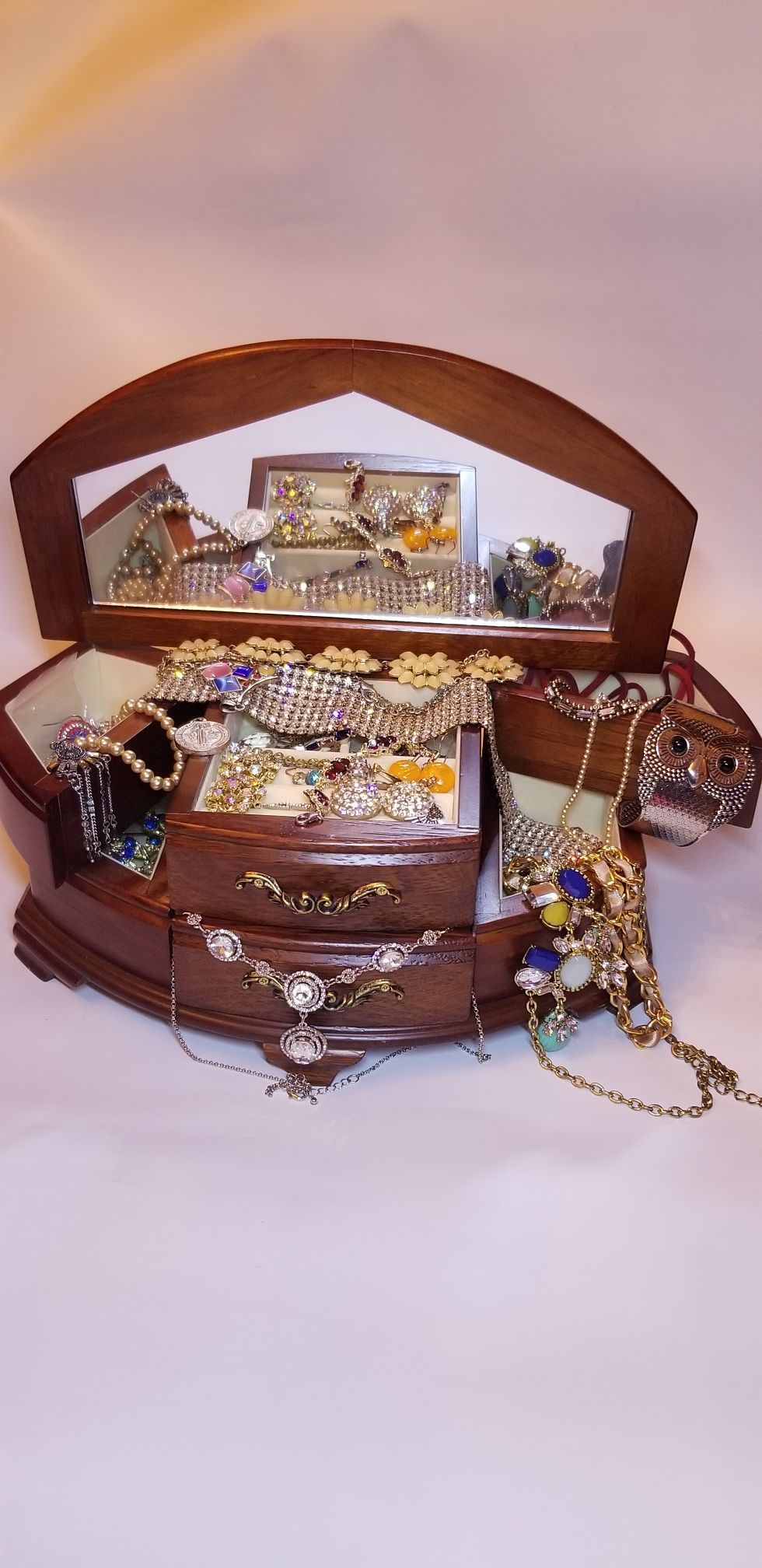 Rhinestone vintage to now jewelry box full