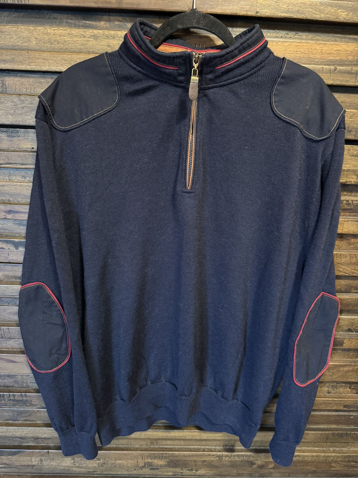 ORVIS 1/4 ZIP 100% MERINO WOOL Upton Navy Sweater Men’s Size XL Elbow Patches