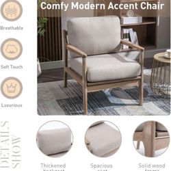 Pair of Mid-Century Style Accent Chairs – Beige Upholstery