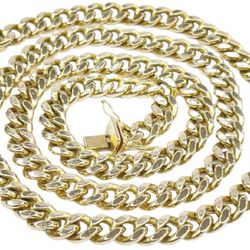 Mens Solid Cuban Chain 14k Yellow Gold 