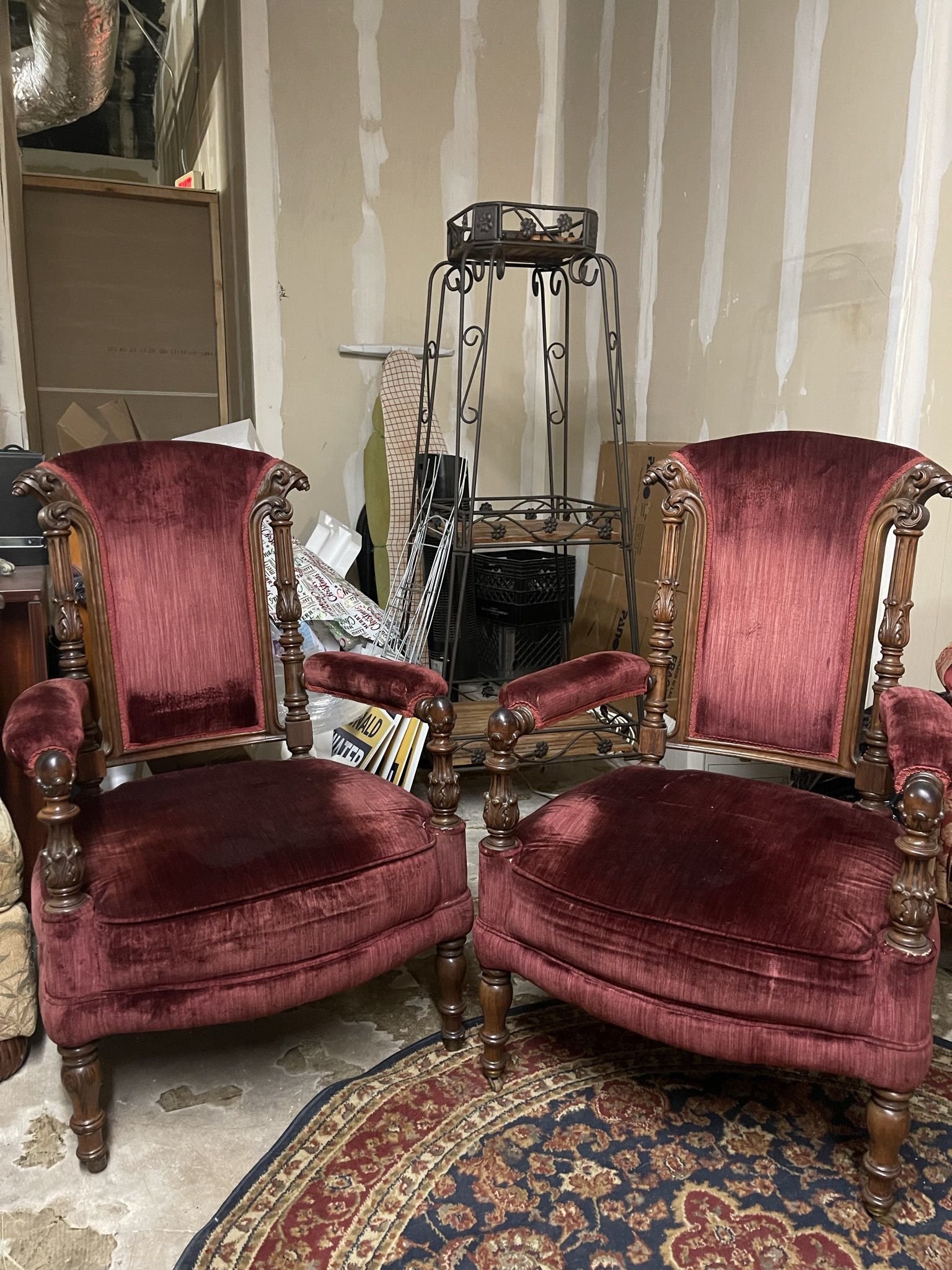 Antique Red Velvet Victorian Matching Chairs
