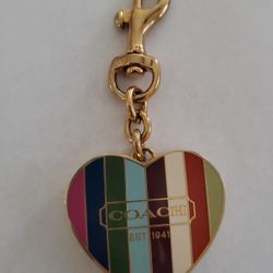 VERY RARE COACH LEGACY ENAMEL STRIPED HEART LIP GLOSS DUO KEYCHAIN OR FOB