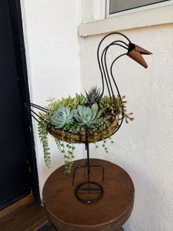 Topiary Moss Succulent Plants Pelican Goose Duck Bird Mid Century Wire Copper Beck DYI Sculpture Minimal Project Flower Holder Centerpiece