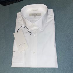 Gucci Button Down White Long Sleeve Shirt. Gucci logo Button Slim Size 41 16 NWT