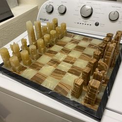 Hand Carved Onyx + Marble Chess Set Chessboard Vintage
