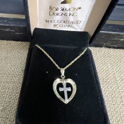 Bob Siemon Design 14kt Gold Filled Heart/ Cross, 18” Chain