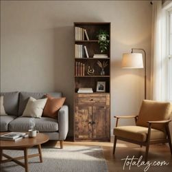 Bookcase with Drawer and Cabinet 7-Tiers
