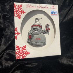NIB Gloria Duchin,Inc Silvertone Snowman With Sparkles