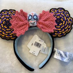  Disney Day of The Dead Coco’ Minnie Mouse Ear Headband W/ Crochet Bow NWT