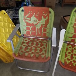 Retro His And Hers Macrame Folding Chairs