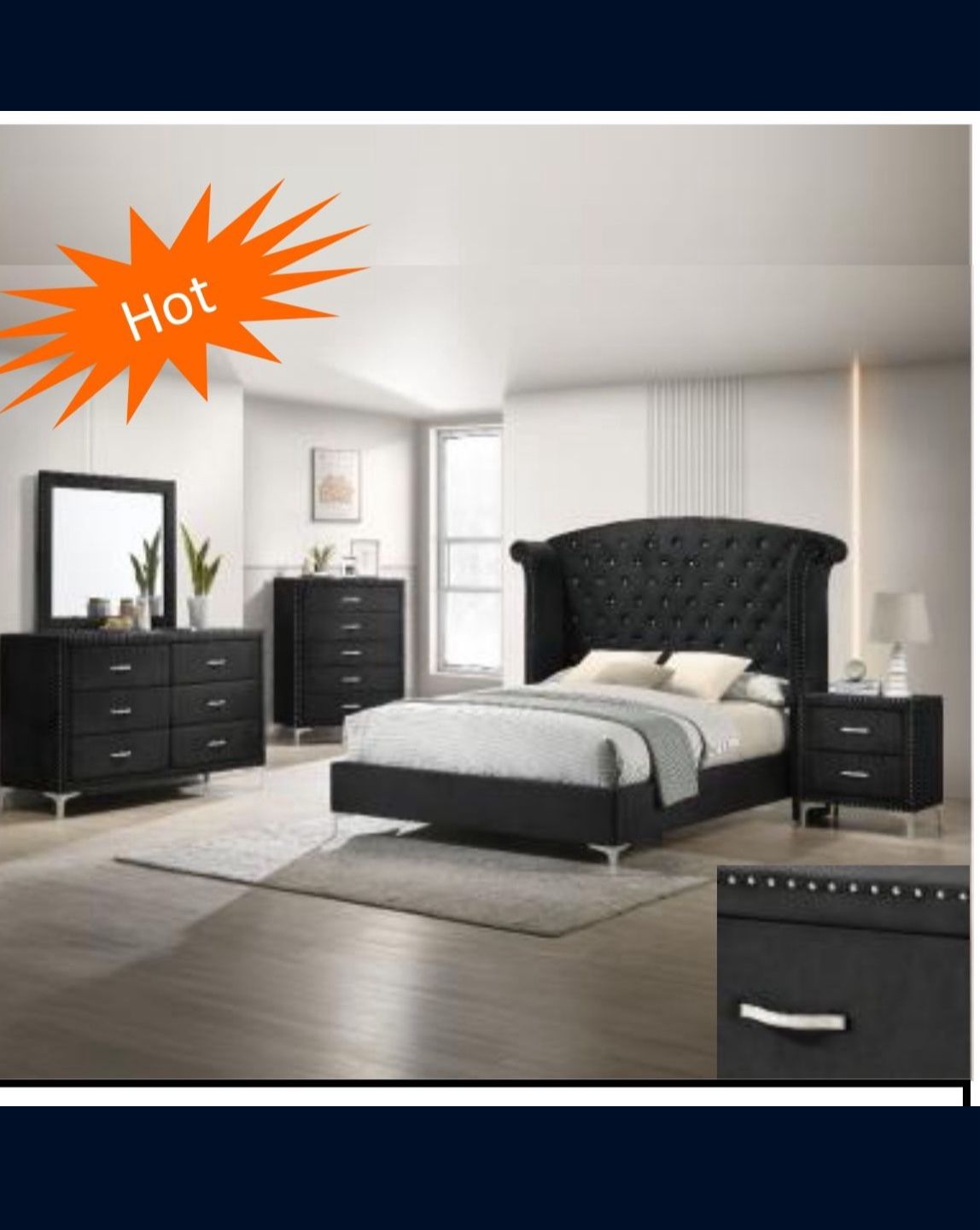 4- Pc Bedroom set Dresser,Mirror Nightstand (1) Queen size bed frame Not including Mattress and Box Sp