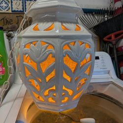 Vintage, mid century swag lamp, hanging lamp. White ceramic