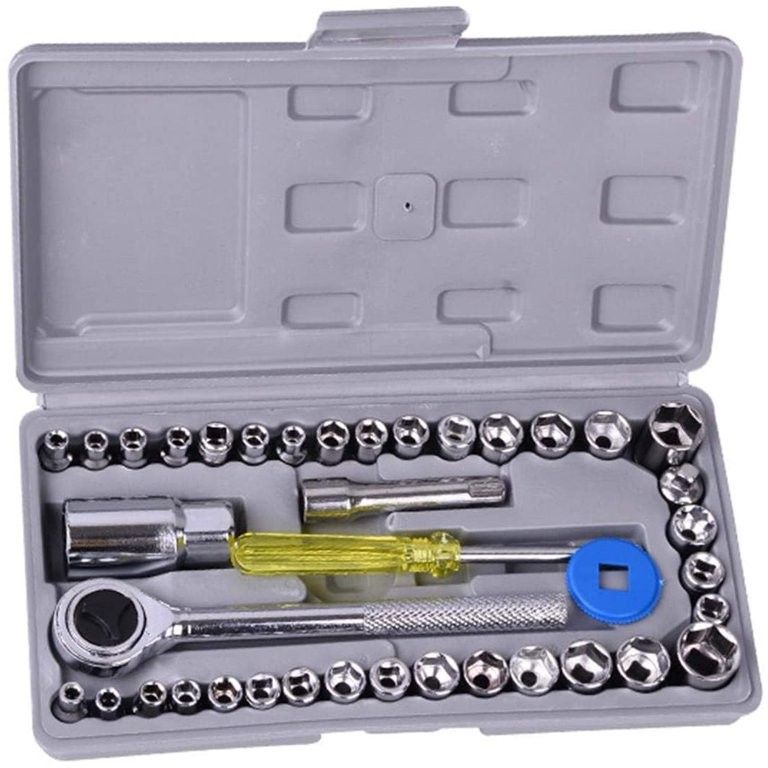 40pcs Driver Socket Set with Reversible Ratchet,Metric & SAE Sockets-General Purpose Tool Set

