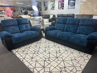 Beautiful Blue Sofa&Loveseat 4x Recliners Available Now Only $999