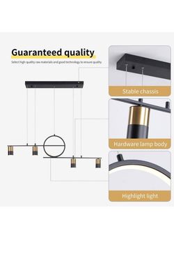 40-Watt 5 Light Black Linear Dimmable Integrated LED Pendant Light with Gold Shade for Kitchen Island and Dining Room  $75