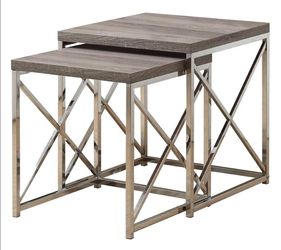 Monarch Specialties , Nesting Table, Chrome Metal, Dark Table, Table Set, 2 pcs