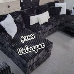 ✅️✅️3 pc black fur like jumbo corduroy fabric sectional sofa with double chaise✅️✅️