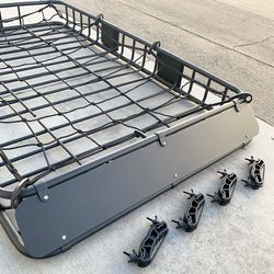 (NEW) $160 Roof Rack Basket w/ Cargo Net, Universal Fit 64x39” Car Top Luggage Carrier 150 LBS max