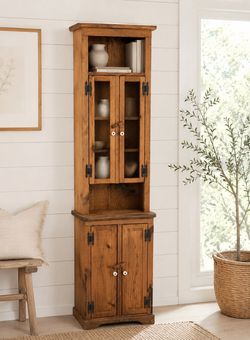 Farmhouse Rustic Pine Cabinet Hutch