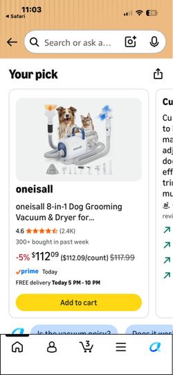 Oneisall 8-in-1 Dog Grooming Vacuum & Dryer