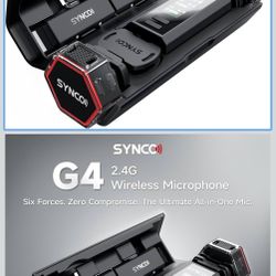🔥brand new🔥 SYNCO G4 Wireless Microphone System 2.4G with 200M Range 2.0 Noise Cancellation,Magnetic Clip Design,Portable Charging Case 8H Mini Mic 