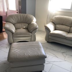 3 Piece Leather Furniture  Loveseat And Chair With Rest
