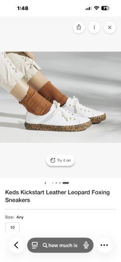 Keds White leather Sneakers with Leopard Print Interior, size 8.5