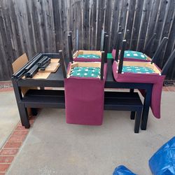 Dining table and metal queen bed frame