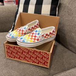 Vans Rainbow Retro Multi Color Checkered Slides Tennis Shoe