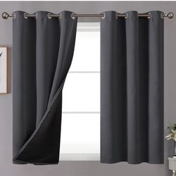 YoungsTex Dark Grey Short Blackout Curtains 40 Inch Long for Windows, Grommet Double Layer Darkening Thermal Window Drapes for Bedroom Kids Nursery Ba
