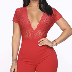Red Jumpsuit Lace Sexy Casual Fashion Nova Large