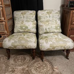 Pair Of Vintage 1950’s Green Floral Chairs 