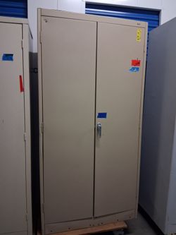 Tan Two-Door Metal Storage Cabinet