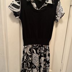 Speechless Girls Dress short sleeve. 2pc look, black & white floral, size 16