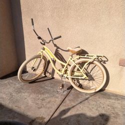 Yellow Beach Cruiser Bike (Back Wheel Pooped)