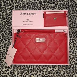 Juicy Couture Lipstick Red Quilted Wristlet & Wallet 2 Piece Gift Box Set