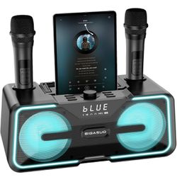BIGASUO Portable & Bluetooth Karaoke Machine with 2 UHF Wireless Microphones