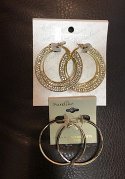 Two Big hoop earrings Gold plated