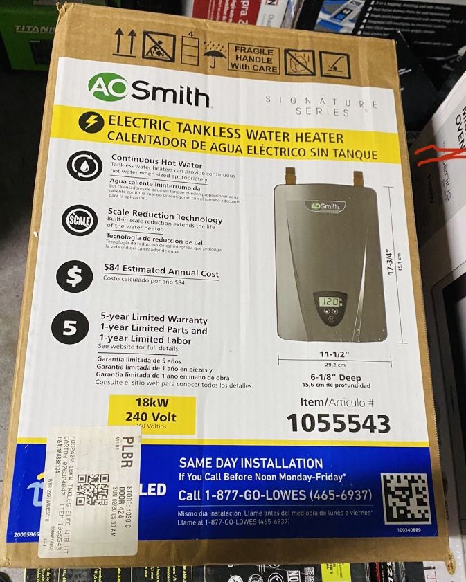 A.O. Smith Signature Series 240-Volt 18-kW-kW 1.6-GPM Tankless Electric  Water Heater. Brand New for Sale in Anaheim, CA - OfferUp