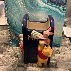 vintage FTD Disney Winnie the Pooh, Tigger, and Piglet ceramic mailbox-shaped planter or vase. 