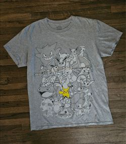POKEMON PICACHU & FRIENDS ADULT UNISEX GREY MEDIUM SIZE T-SHIRT