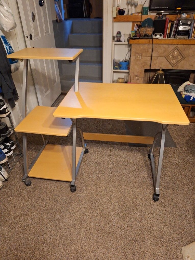 Desk With Wheels & Sise Shelves-$50.00