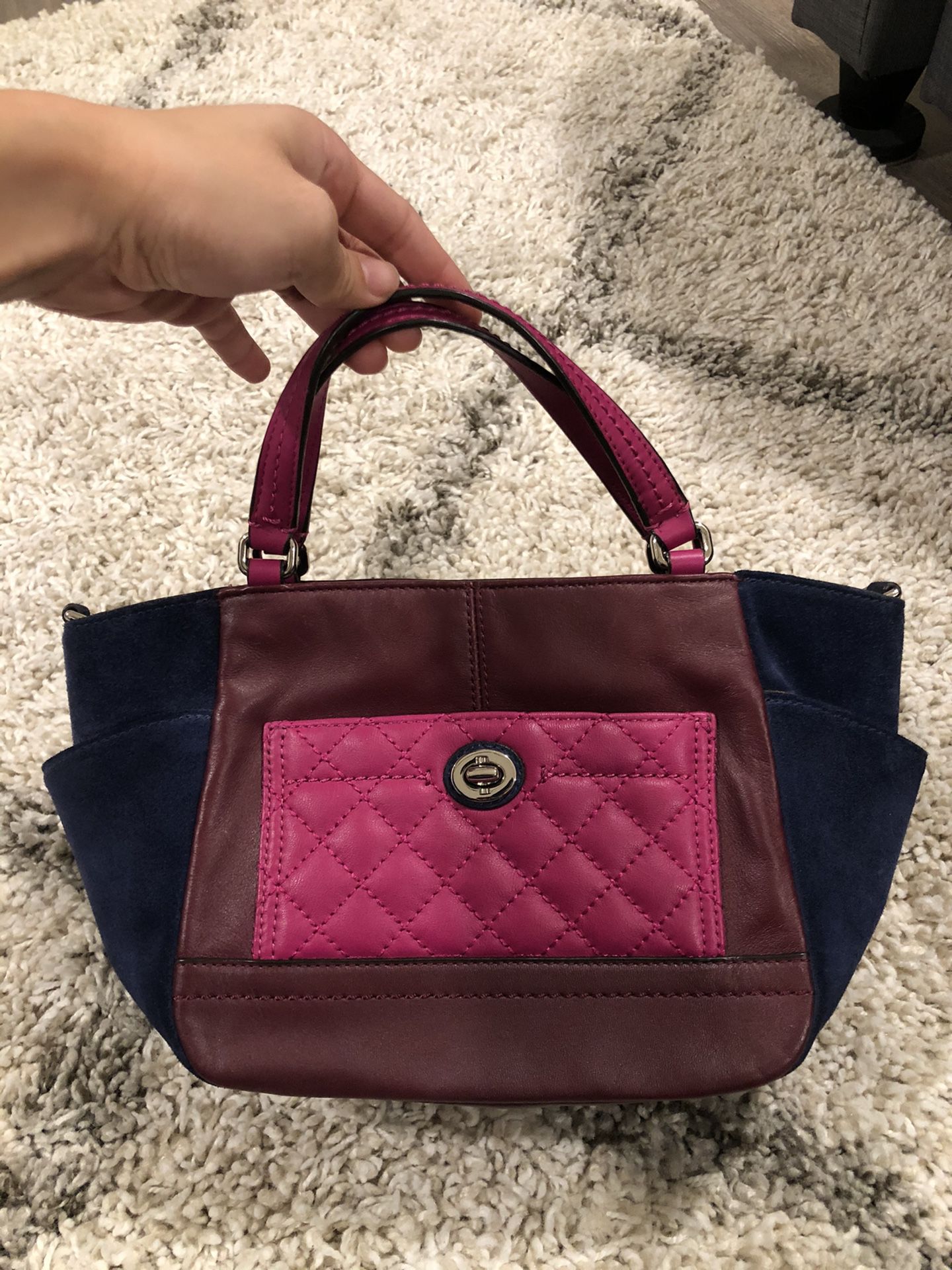 Coach plum navy pink small handbag with strap
