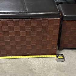 Leather Trunk /Storage Stool / Bench  With Woven Base Dark Brown 