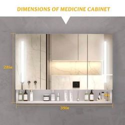 New Bathroom Medicine Cabinet with Full Mirror and Lights 39 x 28 Inch LED Mirror Cabinet