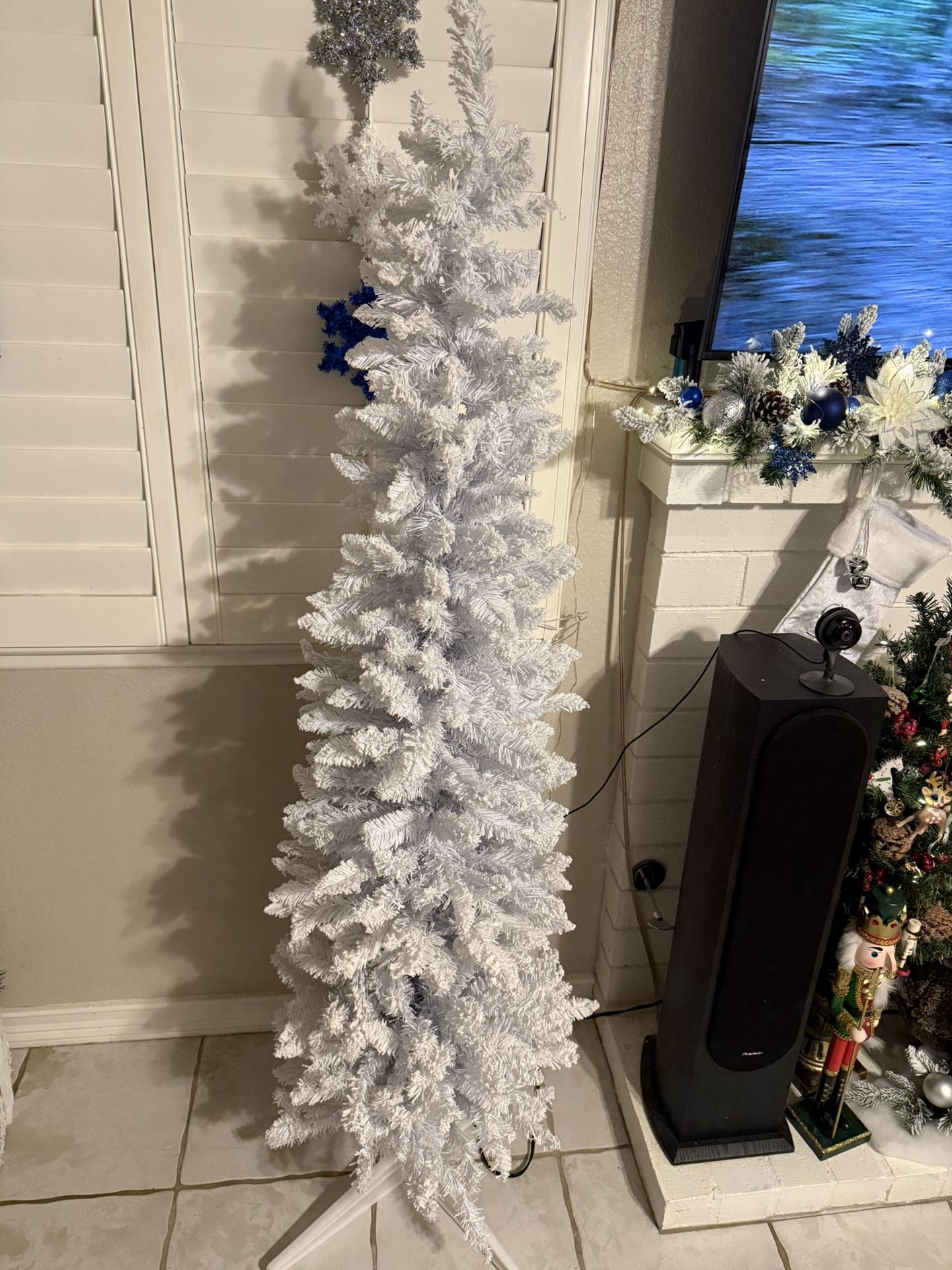 6Ft White Flock Christmas Tree Slim With Lights
